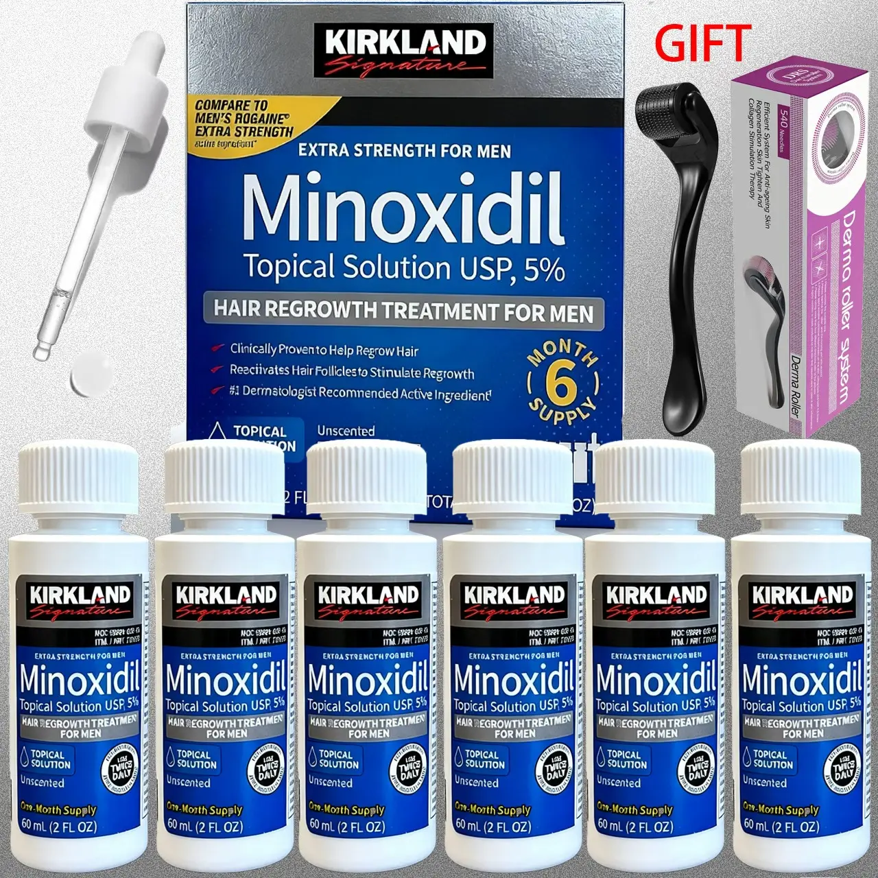 Kirkland Minoxidil 5% for Men & Women Extra Strength Hair Regrowth Solution | Anti-Hair Loss Liquid Treatment, 3-Month Supply | Revitalizes Follicles, Boosts Thicker Fuller Hair & Clinically Proven for Balding & Thinning Scalp