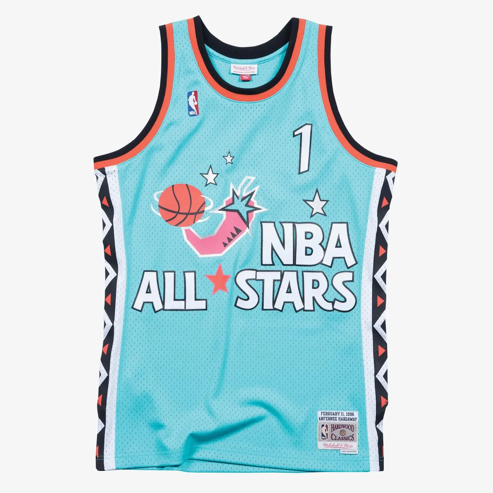 Mitchell & Ness NBA Penny Hardaway 1996 All-Star Game Turquoise Cotton Swingman Player Jersey, Casual Wear, Machine Washable, Regular Cut Professional Sports Clothing
