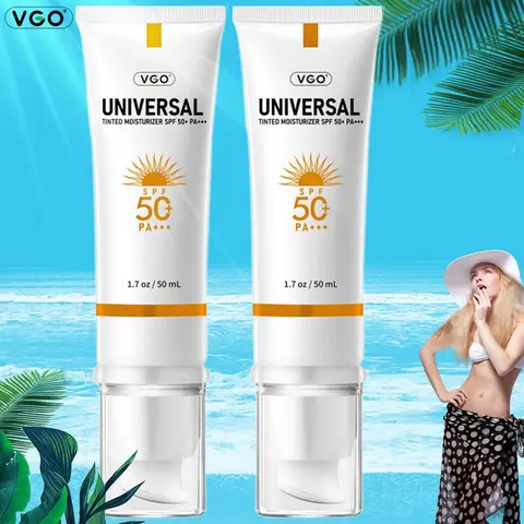 VGO Universal Tinted Moisturizer SPF 50+ – Lightweight Earthy Yellow Liquid, Multi-Use Tinted Sunscreen for Face, Provides Broad-Spectrum UV Protection and Natural Coverage, Can Be Used as Foundation or Daily Facial Sunscreen