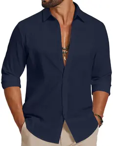 COOFANDY Men's Casual Button Down Shirts Long Sleeve Cotton Beach Wedding Shirt Summer Linen Shirt for Men