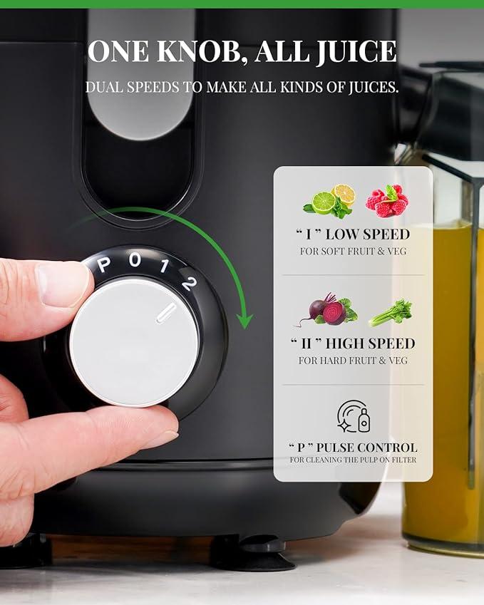 800W Juicer Machine 3 Speeds Centrifugal Extractor, Titanium Enhanced Cut Disc, 2.5" Feed Chute Juicer, Anti-Drip, Includes Cleaning Brush Blender Cup Blender Blade Blender Smoothie Maker