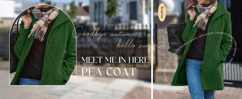 Ebossy Women's Classic Midi Pea Coat Windproof Wool Blend Stand Collar Single Breasted Fitted Winter Outerwear Jacket for Daily Wear & Outdoor Activities