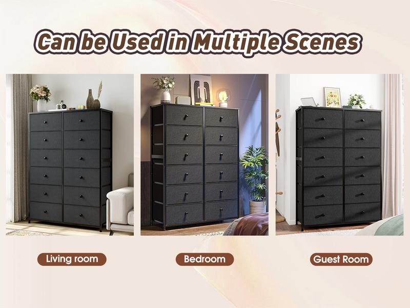 【New Year Gift】RaybeeFurniture 52.3"H Tall Fabric Dresser with 12 Drawers, Large Double X Support Design, Rust-Proof Metal Frame, Waterproof Wood Top, Easy Assembly, Multi-Functional Storage Organizer for Bedroom, Living Room, Entryway