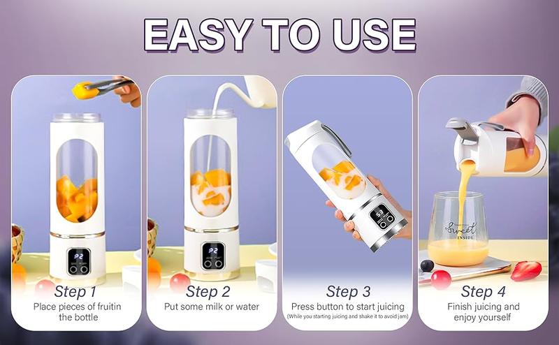 Smart LED Portable Blender Personal Juicer for Shakes,Fresh juice and Smoothies - 20 OZ Electric Protein Shaker Bottle with Insulated Sleeve, Travel Lid, USB-C Rechargeable - 12 blades,with strong blending Small Blender Cup for Kitchen, Office, Gym