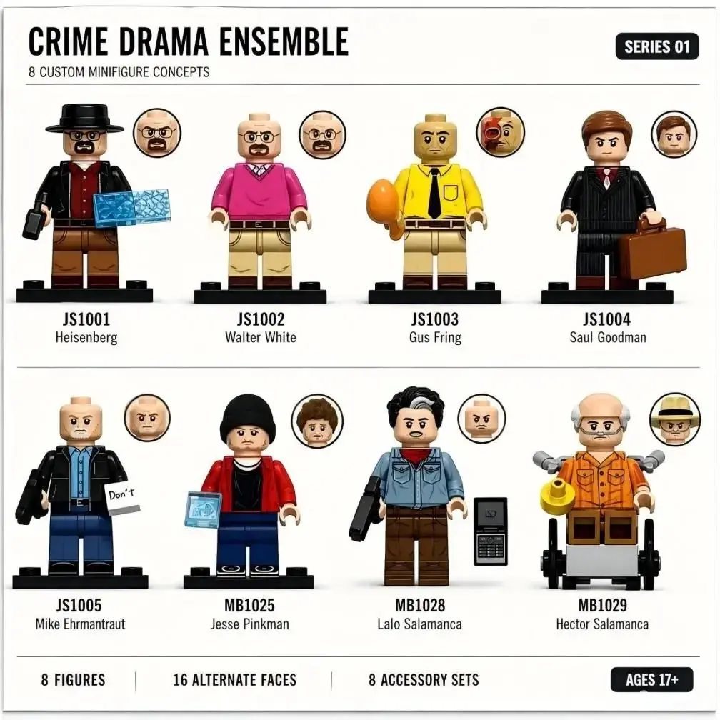 Outdoor Style Walter White Jesse Pinkman Minifigure Set, Breaking Bad Themed Collectible Building Block Minifigures, Educational Assemble Toy Video game merchandise, Ideal Birthday Holiday Gift for Kids, Family & Friends