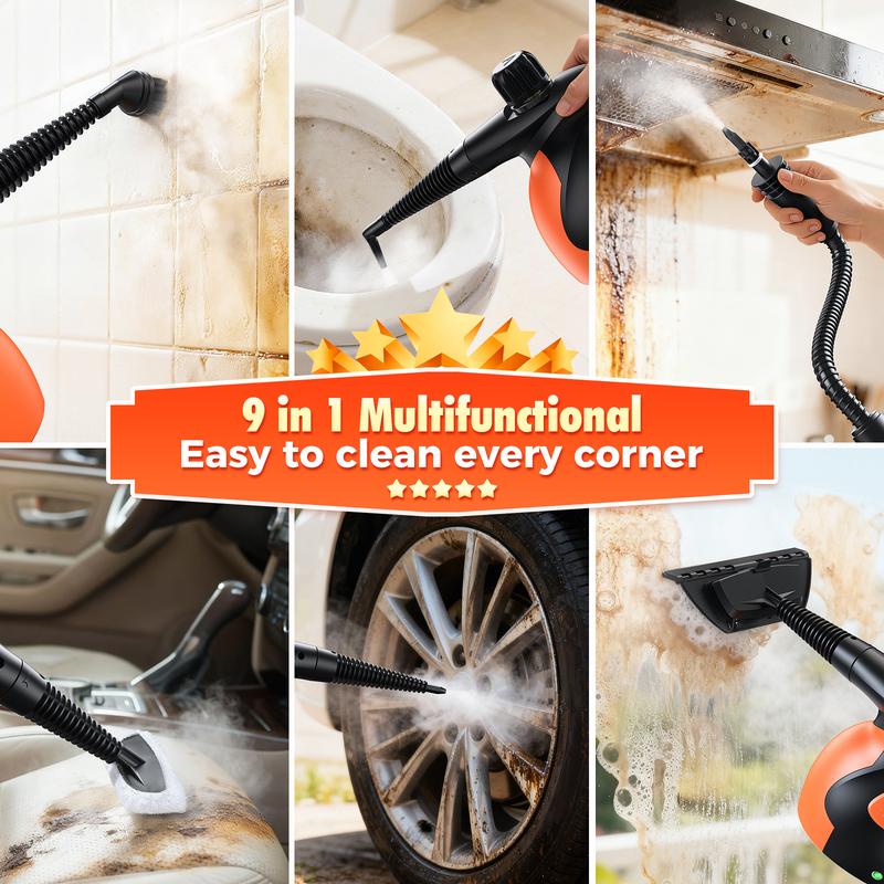 Handheld Multi-Surface Natural Steam Cleaner with 9 pcs Replacement Parts , Multi-Purpose Steamer for Home Use, Kitchen and Car