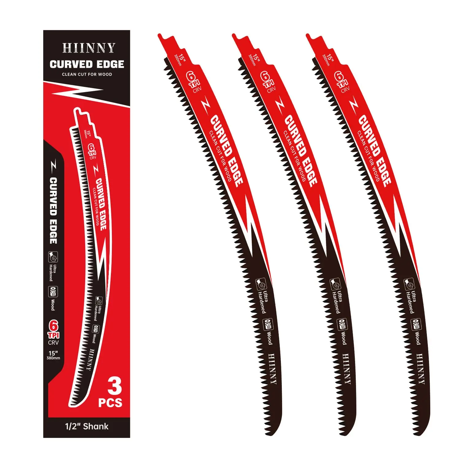 Japanese Teeth Reciprocating Saw Blade 6TPI 15In 3PCS, Arc Edge Wood Pruning Sawzall Blade for Tree Trimming, Wood Cutting