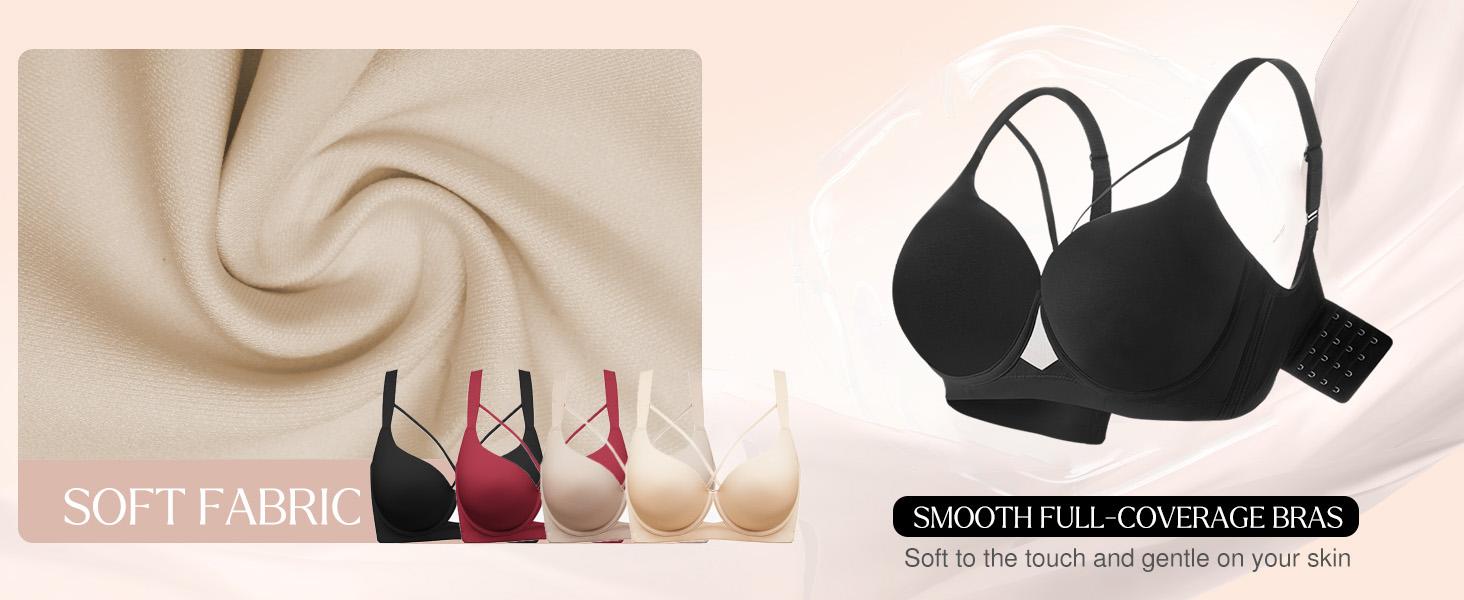 WMBras Women Seamless Push Up Padding Bras underwire Comfortable 3/4 cup Bra Buttery Soft Deep V Everyday Tshirt Bra