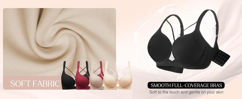 WMBras Women Seamless Push Up Padding Bras underwire Comfortable 3/4 cup Bra Buttery Soft Deep V Everyday Tshirt Bra