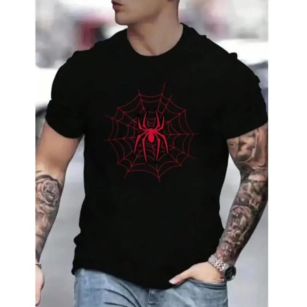 Gildan Men's Short-Sleeve Graphic T-Shirt, 100% Cotton Crewneck Menswear, Double-Sided Spider Web Digital Print, Regular Fit Casual Top, 2XL, 3XL, All Seasons, Premium Printed Inks, Shortsleeve, Crew Neck