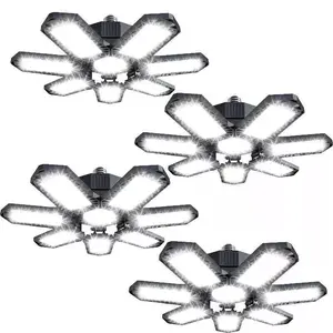 7+1 LED Garage Light Bulbs Ultra Bright 6500K, Deformable Panels Shop Light with E26/E27 Socket, High Bay LED Lighting for Garage Workshop Warehouse Home Basement Attic