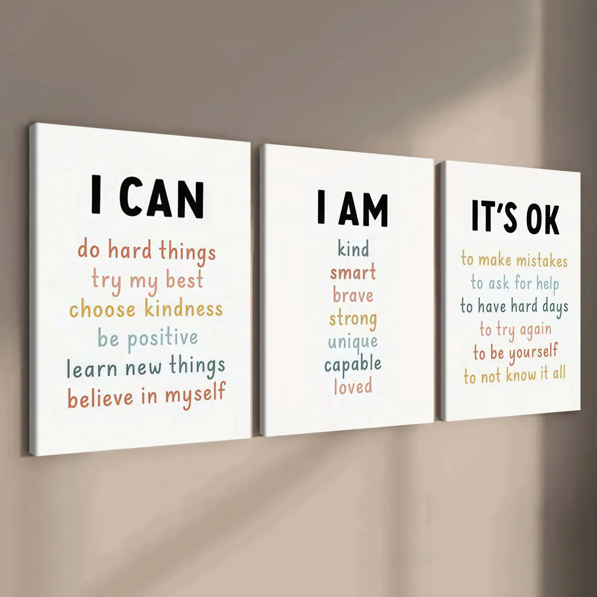 3-count wooden frame canvas Set, simple style self-affirmation positive energy poster, inspirational quotes three-piece decoration, Wall Art, modern home decoration, motivational decor, waterproof art, Decoration Items