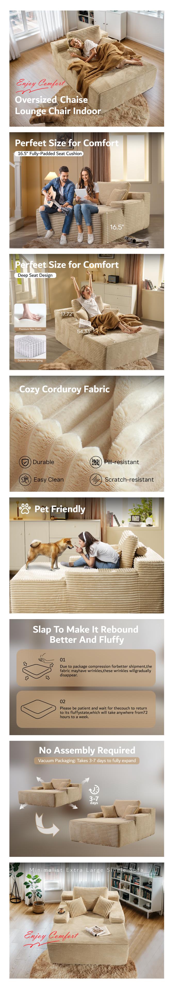 【Jumpstart Sale】Ovios 49'' Boneless Chaise Lounge with Cup Holders, Upholstered Sofa Bed with Throw Pillows and Armrests, Indoor Sleeper Chair- Luxurious Plush Corduroy Chair Bed for Living Room - No Assembly Required 【Jumpstart Sale】Ovios 49'' Boneless Chaise Lounge with Cup Holders, Upholstered Sofa Bed with Throw Pillows and Armrests, Indoor Sleeper Chair- Luxurious Plush Corduroy Chair Bed for Living Room - No Assembly Required