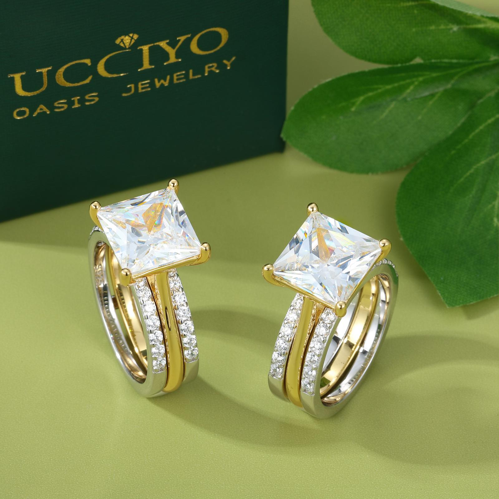 UCCIYO[R170]ct Two-Tone Princess Cut & Sparkling Square 2-Piece Ring Set – Perfect for Anniversary, Birthday, Valentine’s, Engagement & Everyday Wear – Timeless Elegant Design for Her