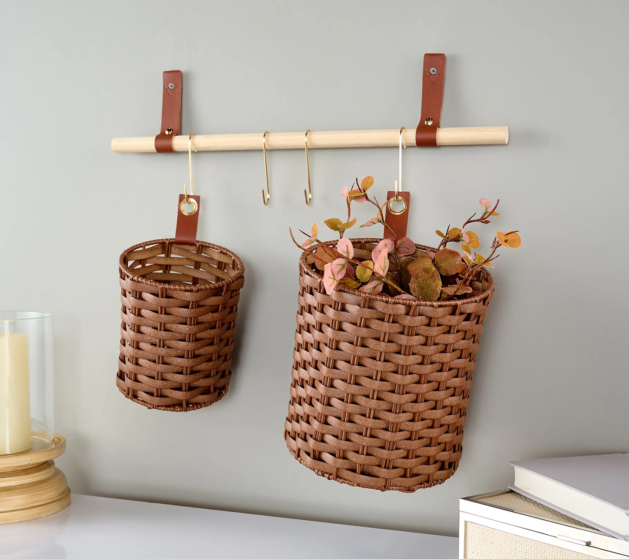 Cella Set of 2 Poly Rattan Baskets with Hanging Bar