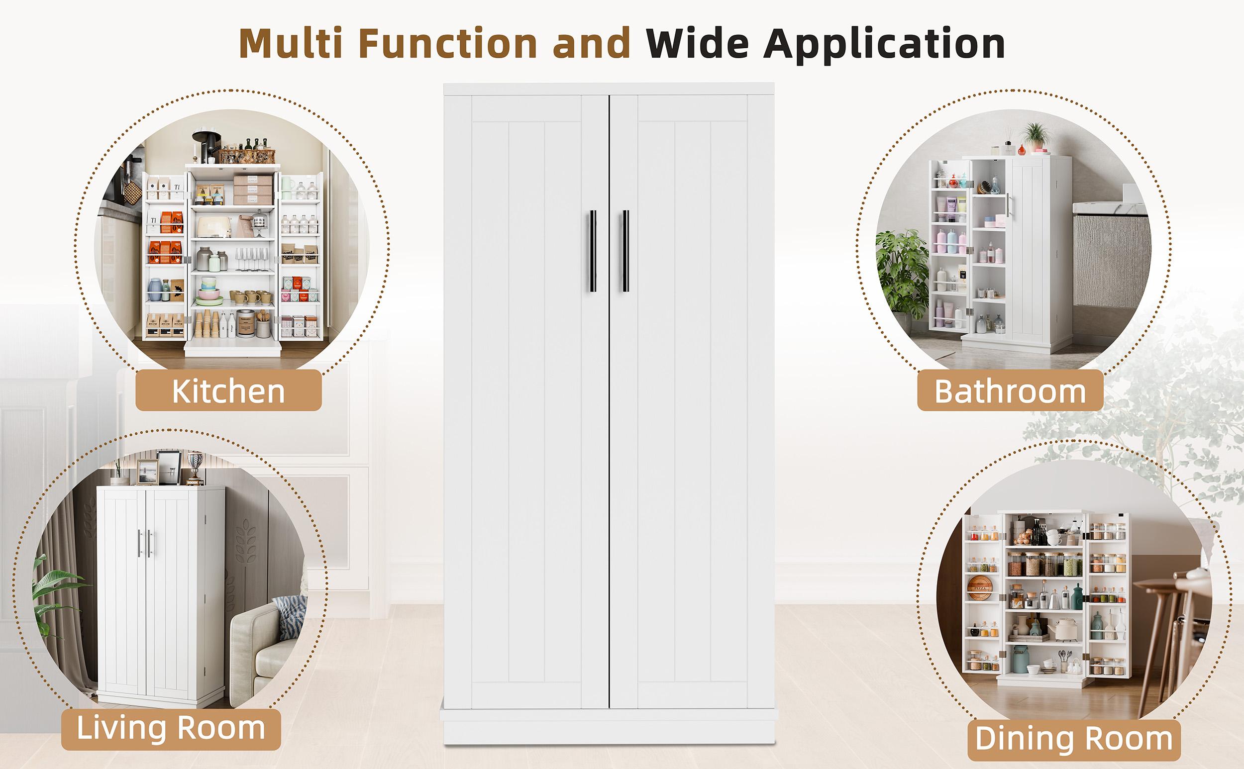 Walsunny Kitchen Pantry Storage Cabinet, 47" Pantry Cabinets with Doors and 5-Tier 12 Adjustable Shelves, Freestanding Pantry Cupboard for Kitchen, Dining Room, Living Room Adjustable beverage Shelves for Living Room and Dinning Room, Sideway Organizer