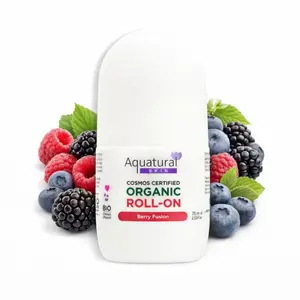 Aquatural Organic Unisex Deodorant Gentle Invisible Roll-On Paraben-Free Vegan Cruelty-Free Nurtures Sensitive Skin Natural Freshness Berry Fusion Scent 24% Organic Content 2.53 fl oz
