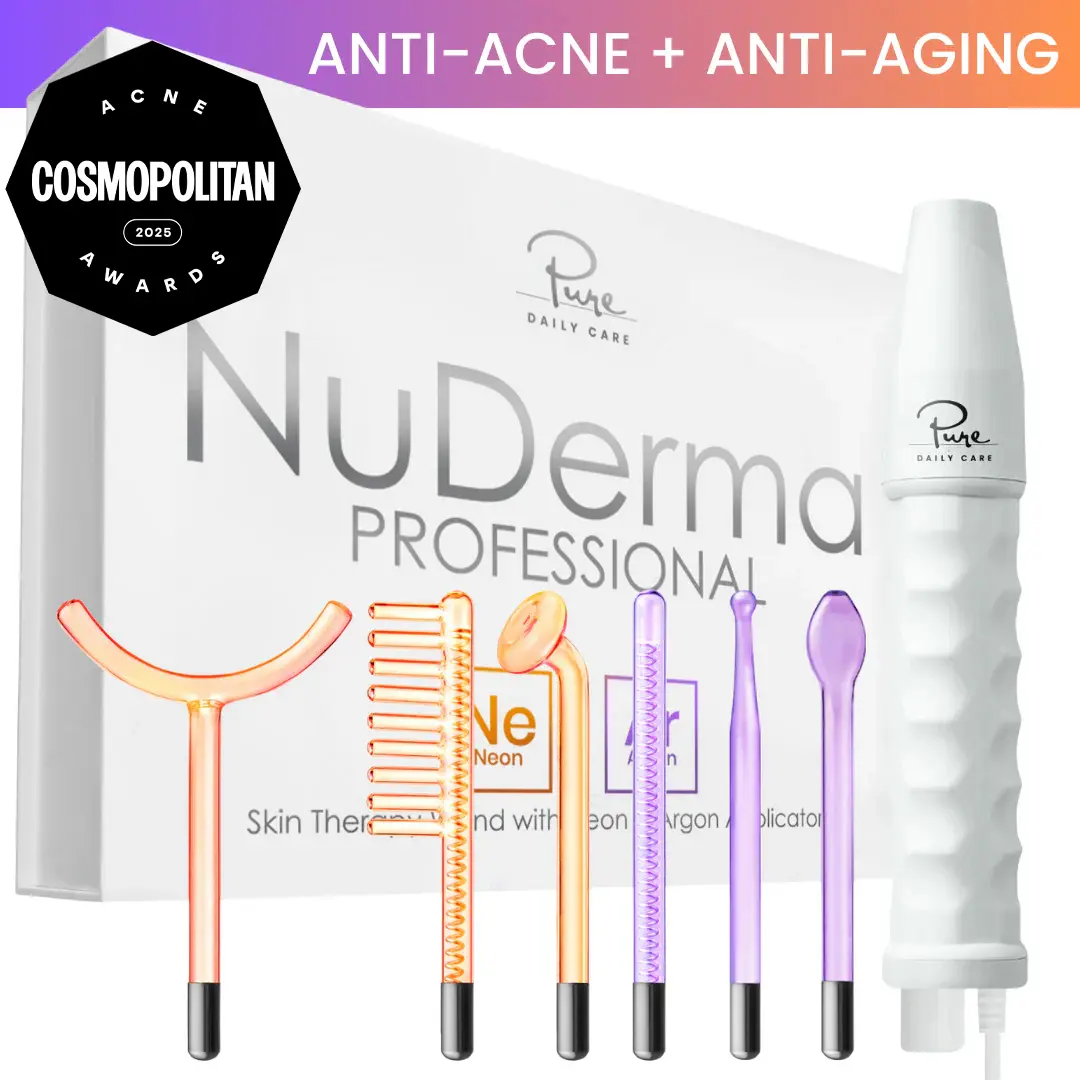 NuDerma Professional High Frequency Wand by Pure Daily Care with Argon & Neon Applicators Anti-Aging and Anti-Acne