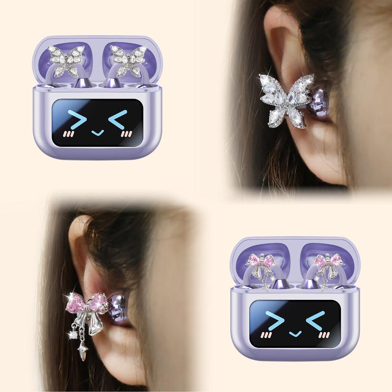 [Valentine's Day] Tukio 2026 M100 Clip-On Ear Headphones with Audio-Visual Touch Screen Wireless Audio Headphones for Music & Phone Calls Sport Waterproof & Sweatproof with Bluetooth 6.0 for Faster Stable Connection & Low Power Use