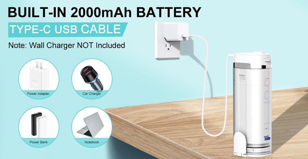 h2ofloss Water Flosser with 5 nozzles ,Cordless Oral Irrigator,300ML Rechargeable Oral Irrigator for Teeth Cleaning, Portable & IPX7 Waterproof Teeth Cleaner Pick for Braces Home Travel, mini water flosser, HF-10