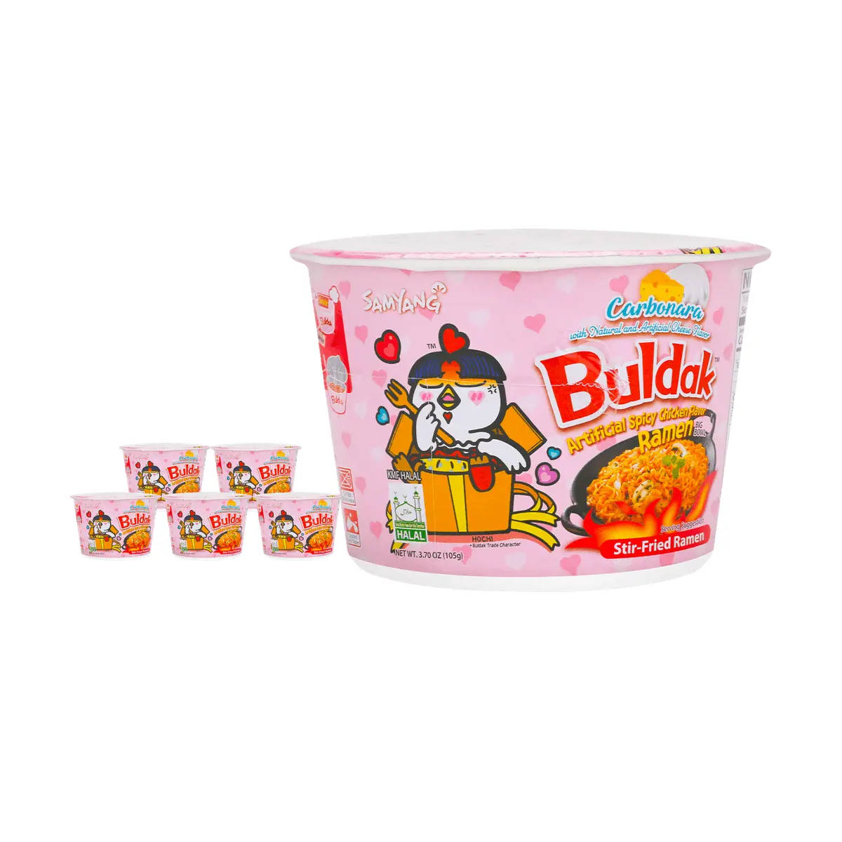 SAMYANG Buldak Creamy Cheese Spicy Noodles - 6 Pack (105g Each) - Korean Instant Noodles - Pink Flavor