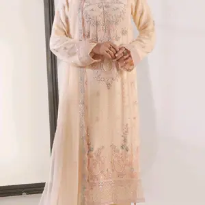 AMALYA Luxury Embroidered Chiffon 3PC Suit – Hand Embellished Ready-To-Wear Women Dress Fabric