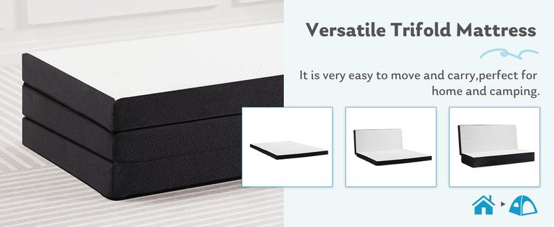Tri-fold Memory Foam Mattress -Portable Foldable Mat, Collapsible and Washable Cover with CertiPUR-US Certified, for Travel & Camping & Yoga mattress