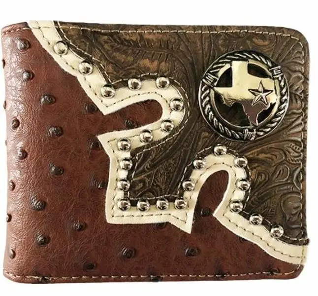 Texas State Mens Wallet Western Bifold Style W041-32 Ostrich Brown