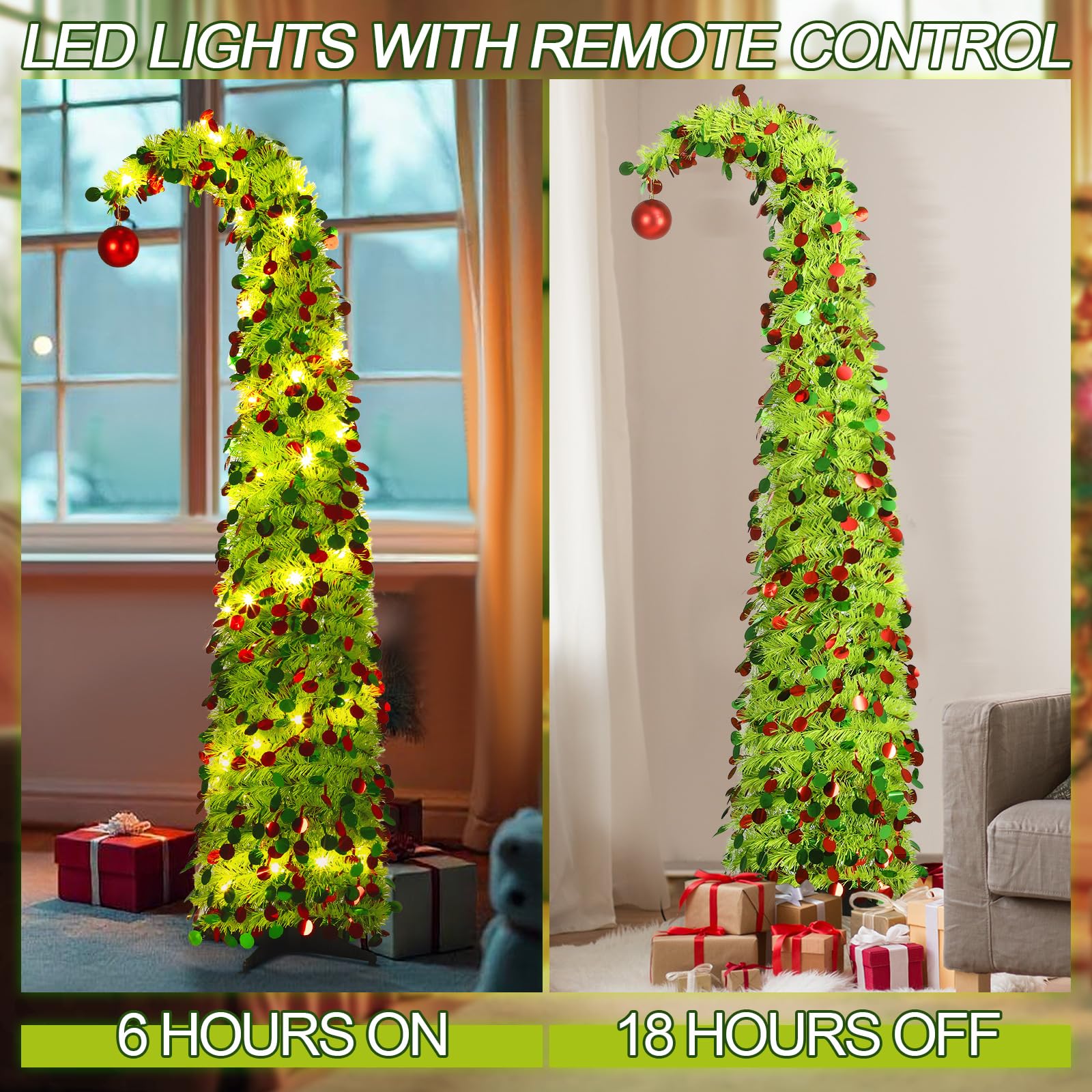 Christmas Clearance Sale 5Ft Whimsical Pop up Christmas Tree Pre Lit Christmas Tree with Lights or Wooden Ornaments Bendable Collapsible Artificial Viral Christmas Tree for Holiday Party Home Office Xmas Tree Outdoor Christmas Decorations Xmas Gift