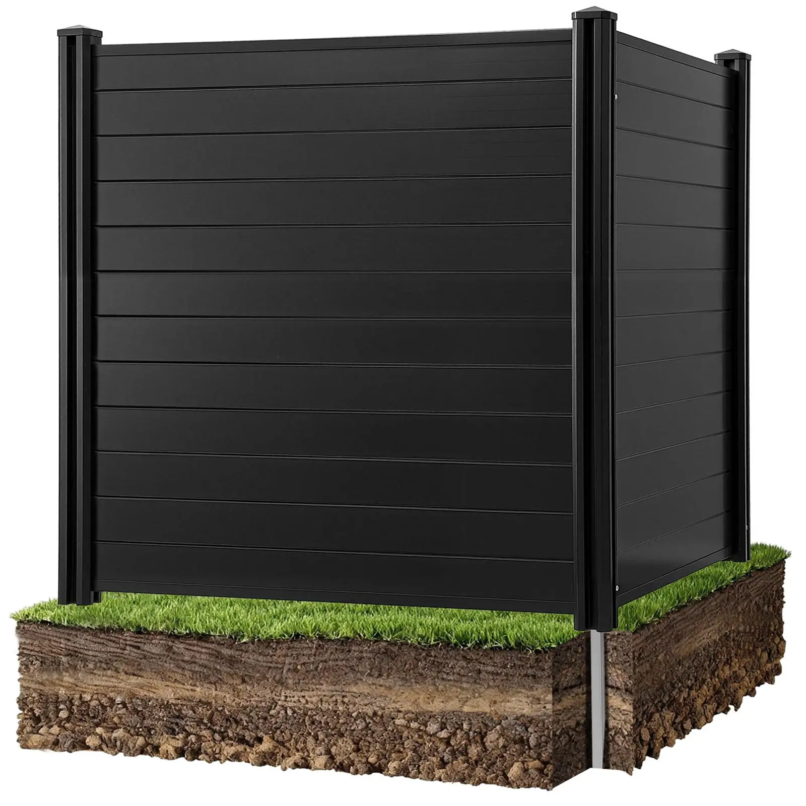 【SummerFinds】VEVOR 2 Panels Outdoor Privacy Screen, 48 x 48 in Air Conditioner Fence with 27.6 in Ground Stakes, Pool Equipment Enclosure, Horizontal Vinyl Privacy Fence, Ideal for Trash Can and A/C Units, Black