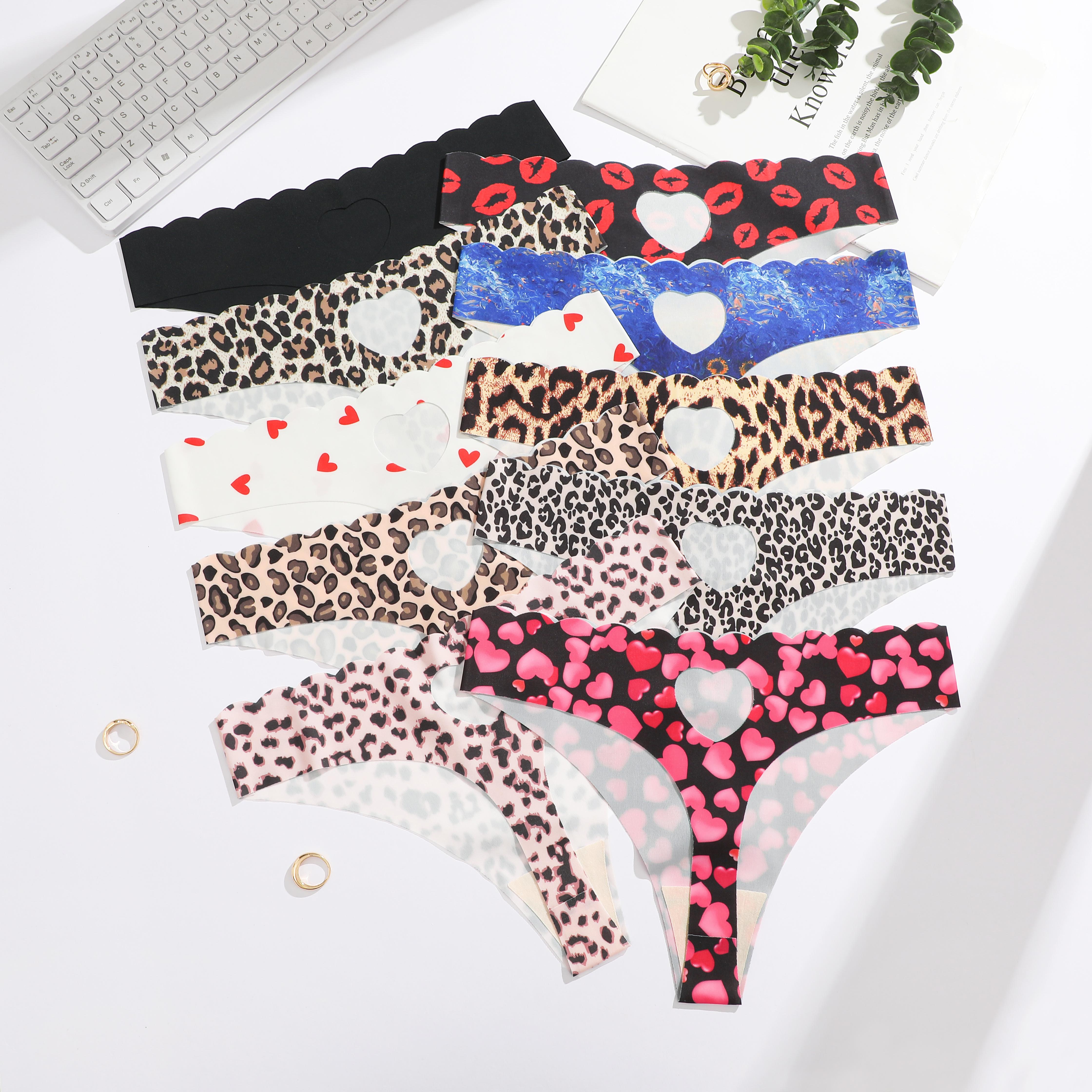 FINETOO 15PCS Leopard & Polka Dot Thongs for Women Comfort Low Waist S-XL Comfortable Fit Soft and Snug Trendy Fashion Cute Print Panties Womenswear