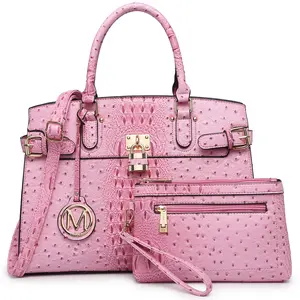 MKP Women Fashion Birkin Satchel Handbags and Purses Ladies Top Handle Tote Work Shoulder Pink Bags with Matching Wristlet Wallet