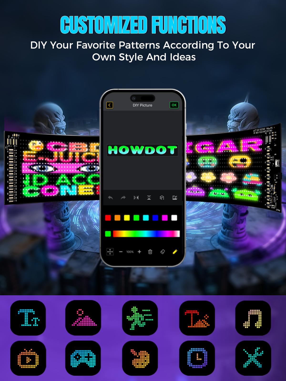 Howdot Devil's Eye High-Brightness LED Windshield Display, 15*4''/23*5'' Programmable LED Matrix Panel, Ojos Led Para Carro, USB-Powered with Remote & App Control for Sedans, SUVs & Medium Trucks