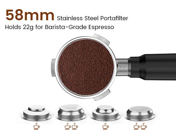 COWSAR Espresso Machine, 58mm professional brewing system, dual boiler system, PID intelligent temperature control, integrated conical burr grinding system, espresso machine with 58mm stainless steel funnel