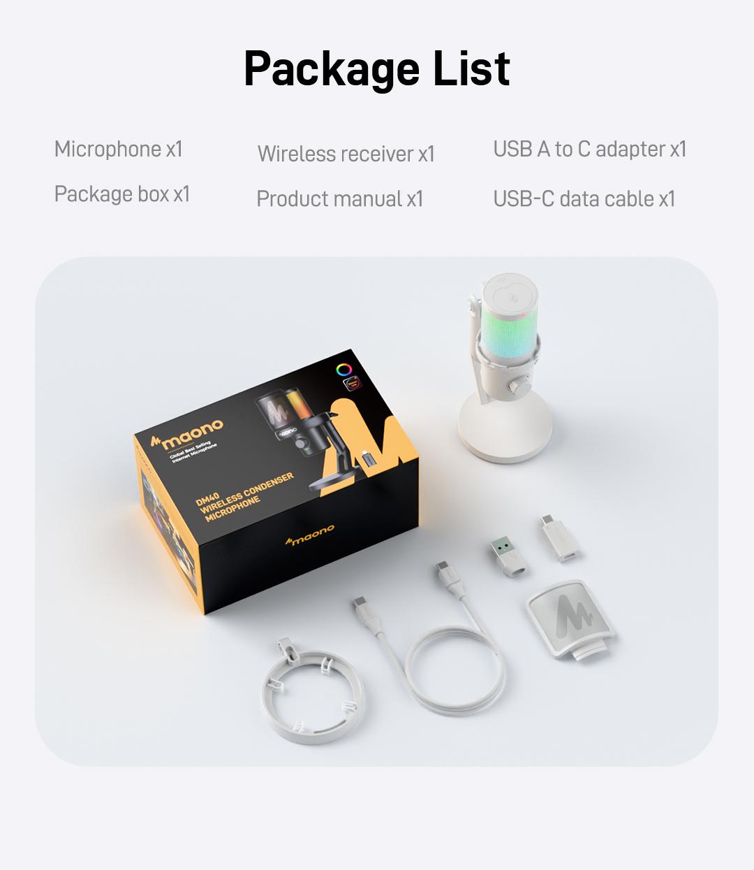 Maono DM40 Voice Changer Budget RGB Wireless/USB Desktop Microphone, audio equipment gear with Noise Reduction, zero latency, budget mics for Computer/PC/PS5 / Mac / Smartphone, ideal for Gaming,Recording,Singing,YouTube,TikTok.