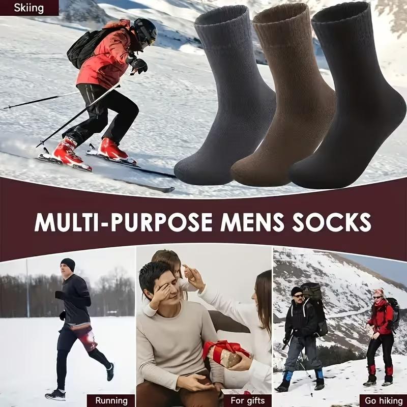 Winter Snow Socks for Men 3/10 Pairs Thickened Soft Fleece Lined Warm Hot Boots Ideal for Outdoor Work Leisure Entertainment Knitted Gift for Husbands Fathers Boyfriends