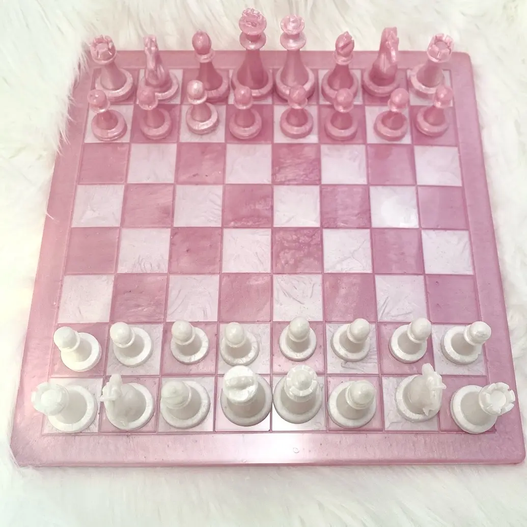 Pink and white chess set