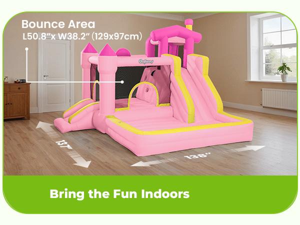 Outfunny Inflatable Bounce House Large Bouncy Castle for Kids with Slide Outdoor & Indoor 450W Blower 6 in 1 Interactive Play Zones Safety First Year Round Fun Gift