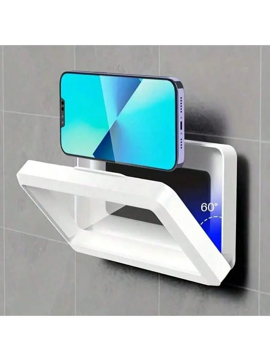 Rotatable Shower Phone Holder] 360 Degree Rotatable Shower Phone Holder | Acrylic Wall Mount With Touch Screen, Compatible With Bathroom And Kitchen Phones