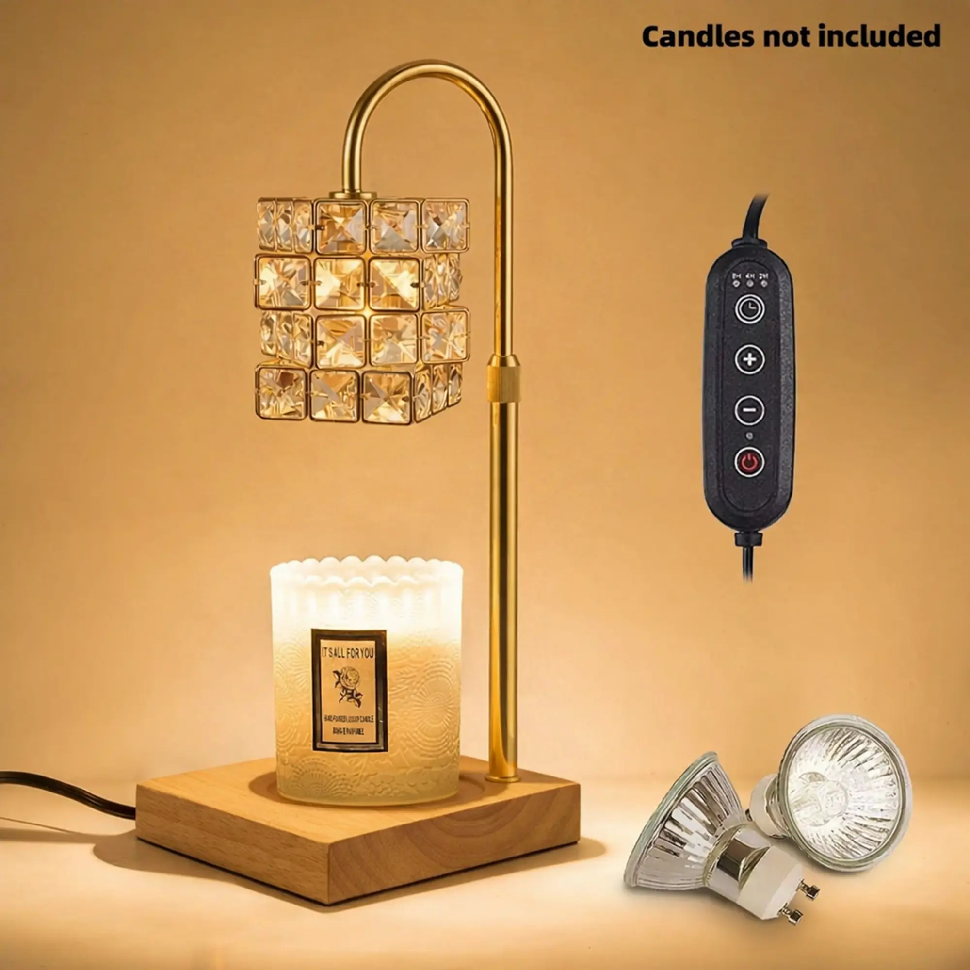 Crystal Magic Cube Lamp Modern Metal Candle Warmer Lamp with Timer & Brightness Control Adjustable Flameless Safety Cylindrical Decorative for Home Decor & Relaxation Amber-Scented Jar Candle Warmer Lamp White Wood