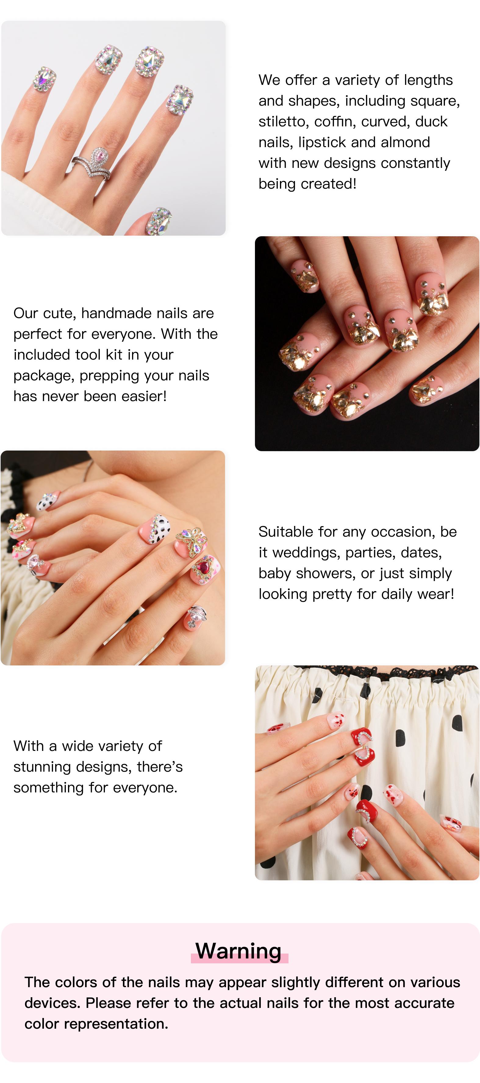 Lovful Square Short Length 0.8'' Cute Handmade Acrylic Press-On Nails Collection|10PCS Reusable,Salon Quality, H12-H314 Glitter Outdoorfun Rhinestones