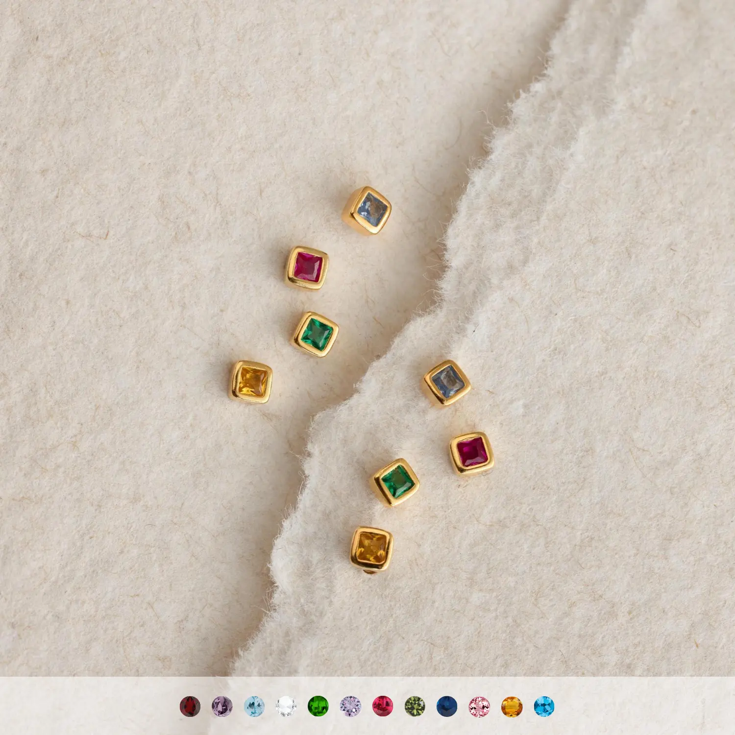 Square Bezel Birthstone Flatback Studs by Caitlyn Minimalist - Custom Gemstone Stud Earrings - Crystal Jewelry - Birthday Gift for Her