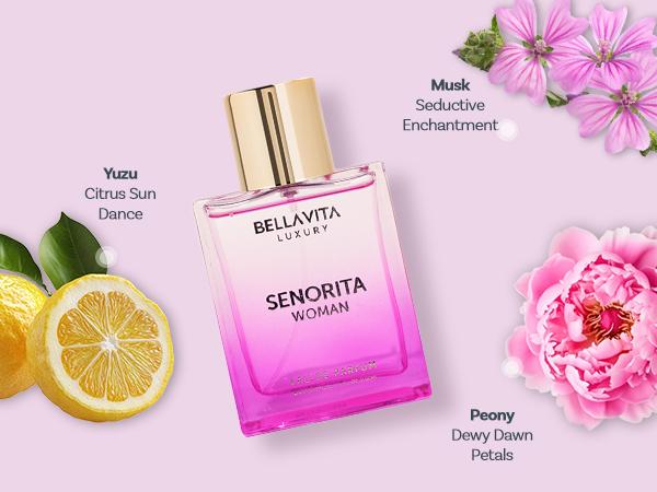 BellaVita Luxury Women’s Perfume Combo | Rose & Senorita | EDP for Women | Long-Lasting Floral, Fruity & Woody Fragrances | Jasmine, Peach, Amber, Yuzu, Peony & Mahogany | Cruelty Free Premium Perfume Set