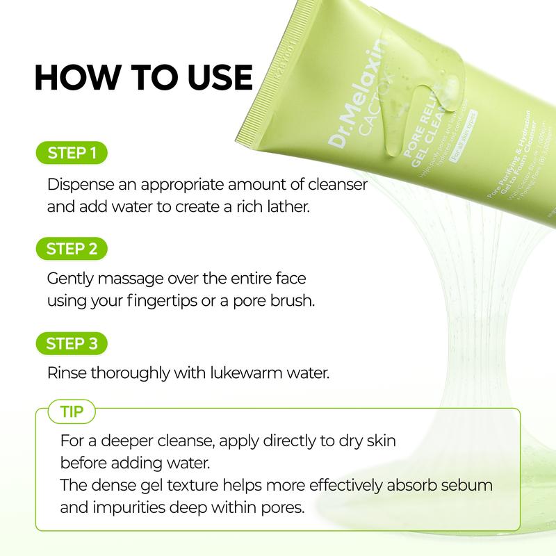 [Dr.Melaxin Official] CACTOX Pore Relief Gel Cleanser 120ml with Cactus Cooling & Dehydrated Pore Care