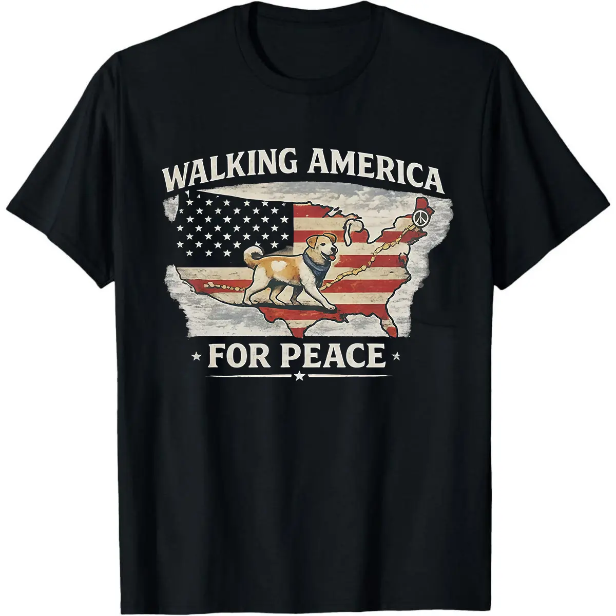 Walking America for Peace Shirt: Pilgrim Dog T-Shirt with Inspirational Faith Journey Vibes – Vintage Faded Tee, Oversized Soft Cotton Unisex Peace Walk Essential, Relaxed Fit Heavyweight Casual Streetwear for Everyday Chill