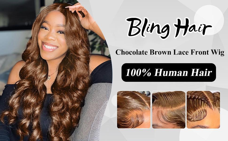 Bling Hair Chocolate Brown Wigs Body Wave 13x4 13x6 HD Transparent Lace Front Human Hair Wig For Women 4x4 Lace Closure Brazilian Remy Human Wig Pre plucked Natural Hairline 30 Inch 180% Density TikTokShopHolidayHaul