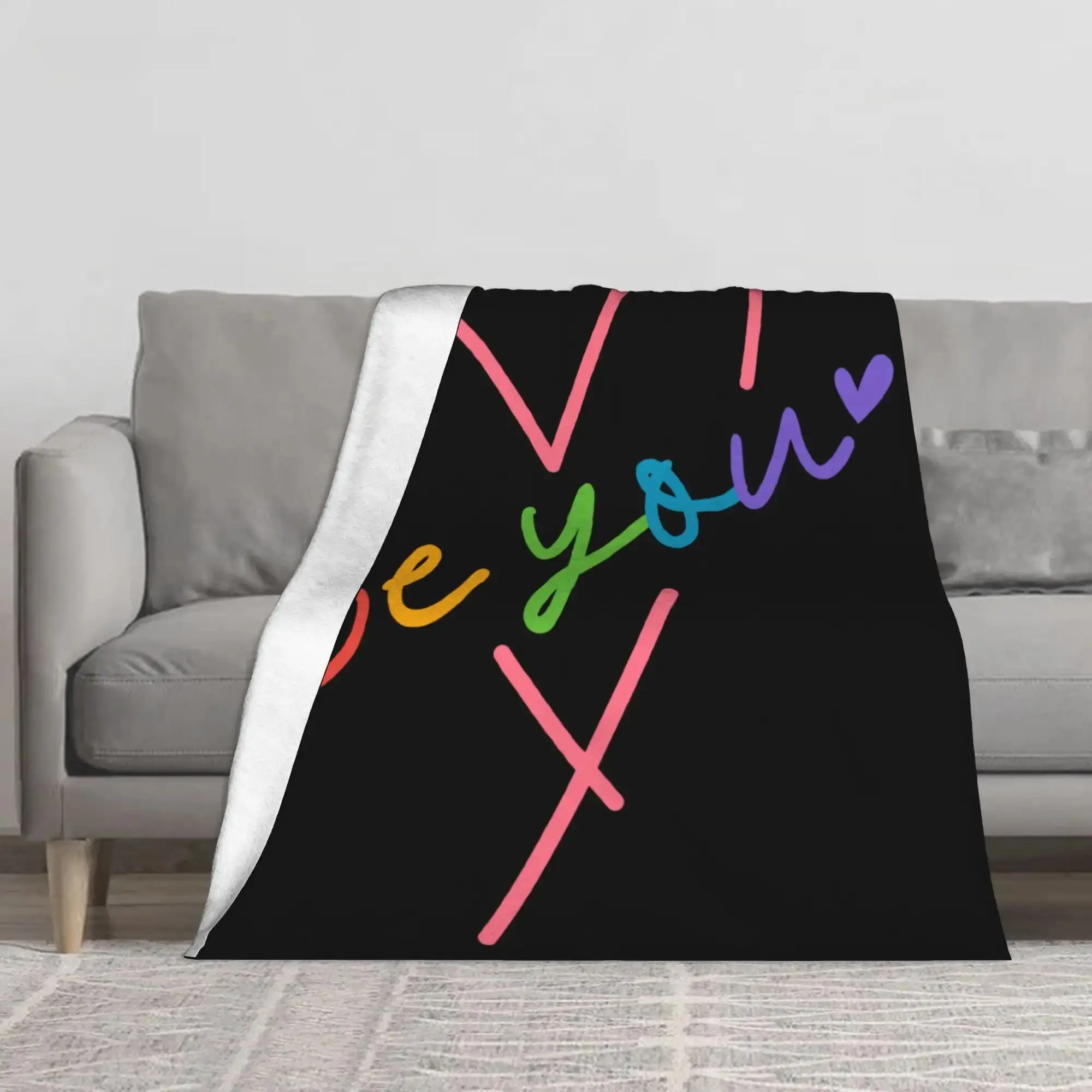 LGBTQ Pride Month Blanket - Soft Flannel Unisex Blanket with "You Are Important" Heart Design, Black and Colorful Stripes, All-Season Comfortable Blanket, Suitable for Men and Women, Hand Wash Only, Bohemian Style, Bed Blanket, Comfortable Bedding