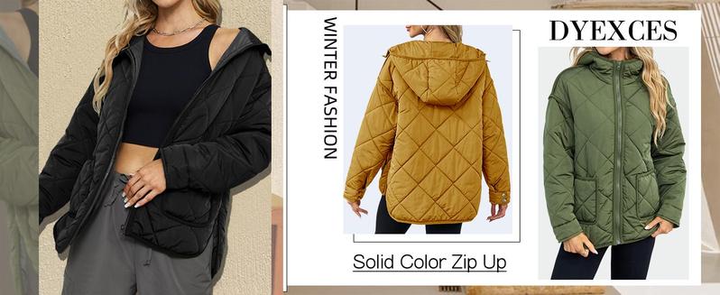 Imily Bela Womens Quilted Puffer Jacket Hooded Long Sleeve Zip Up Winter Coat Lightweight Warm Jackets with Pockets