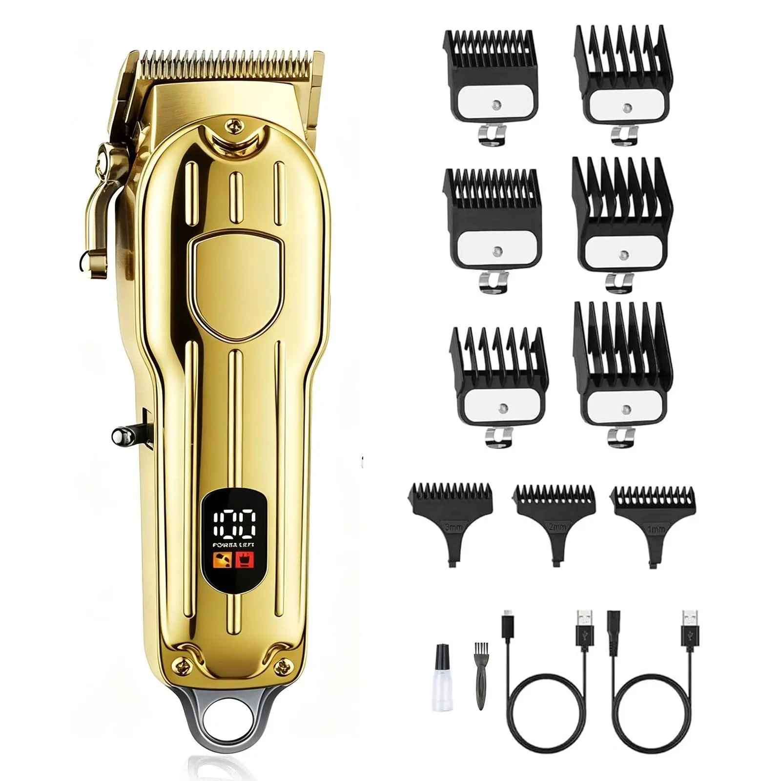Professional LCD Hair Clipper with 1800mAh Battery – R-Blade Safe, 0.45-2mm Adjustable, 4-Gear Damping, 3H Runtime – Cordless Home Barber Kit for Fades, Shaves & Carving Rechargeable Hair Trimmer Smooth