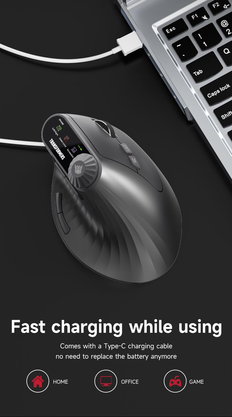 Transformers TF-VM01 Vertical Wireless Bluetooth Dual-Mode Silent Mouse for Medium & Large Hands Rechargeable Portable Ergonomic Design Black Efficient Performance Enhance Productivity TikTokShopHolidayHaul